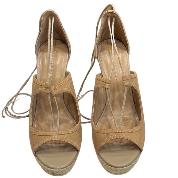 Trina Turk Lace Up Wedge Espadrille Tan Sandals Size 9 NEW - Picture 5 of 8